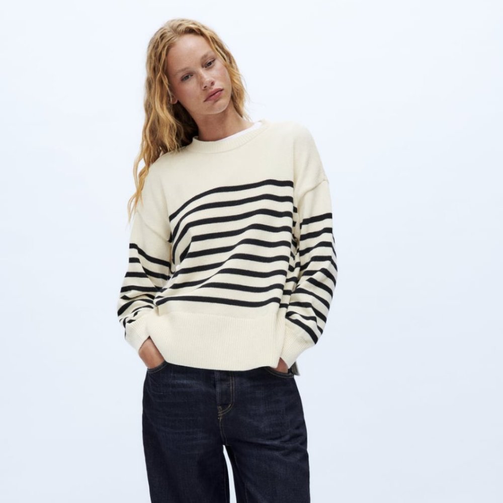 ZARA STRIPED KNIT SWEATER ECRU / NAVY | 6771/051